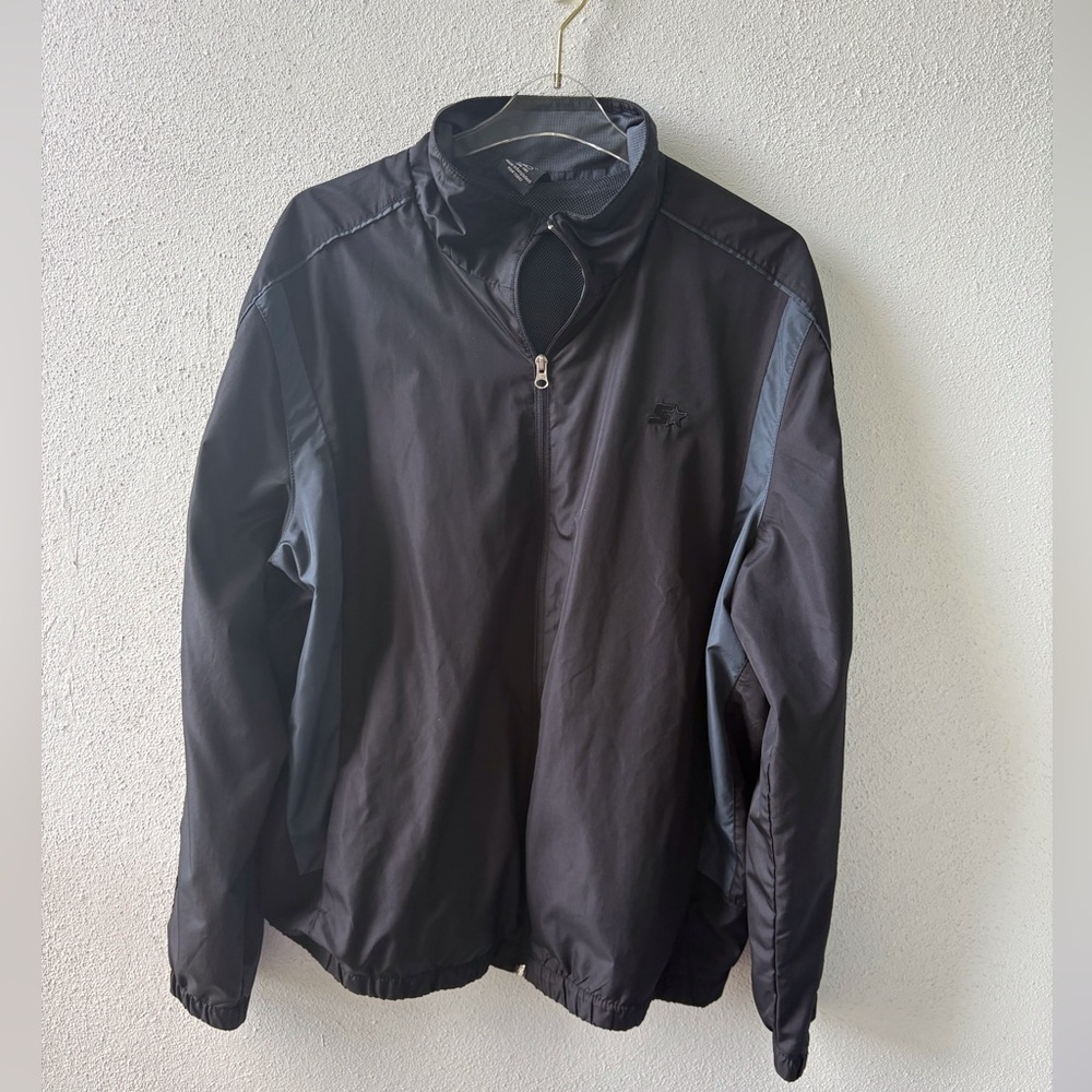 Starter Windbreaker XL Black Zip Closure Front Pockets‎ Athletic Zip Out Lining